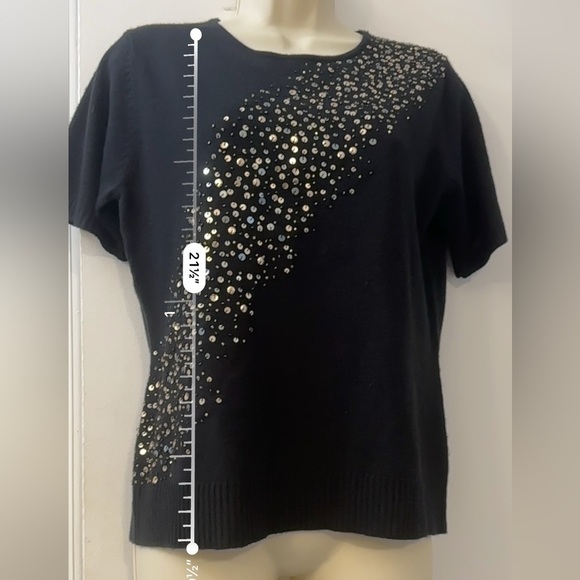 Joan Leslie Women’s Size Small Black Sequin Embellished Top Knit Material - Picture 5 of 8